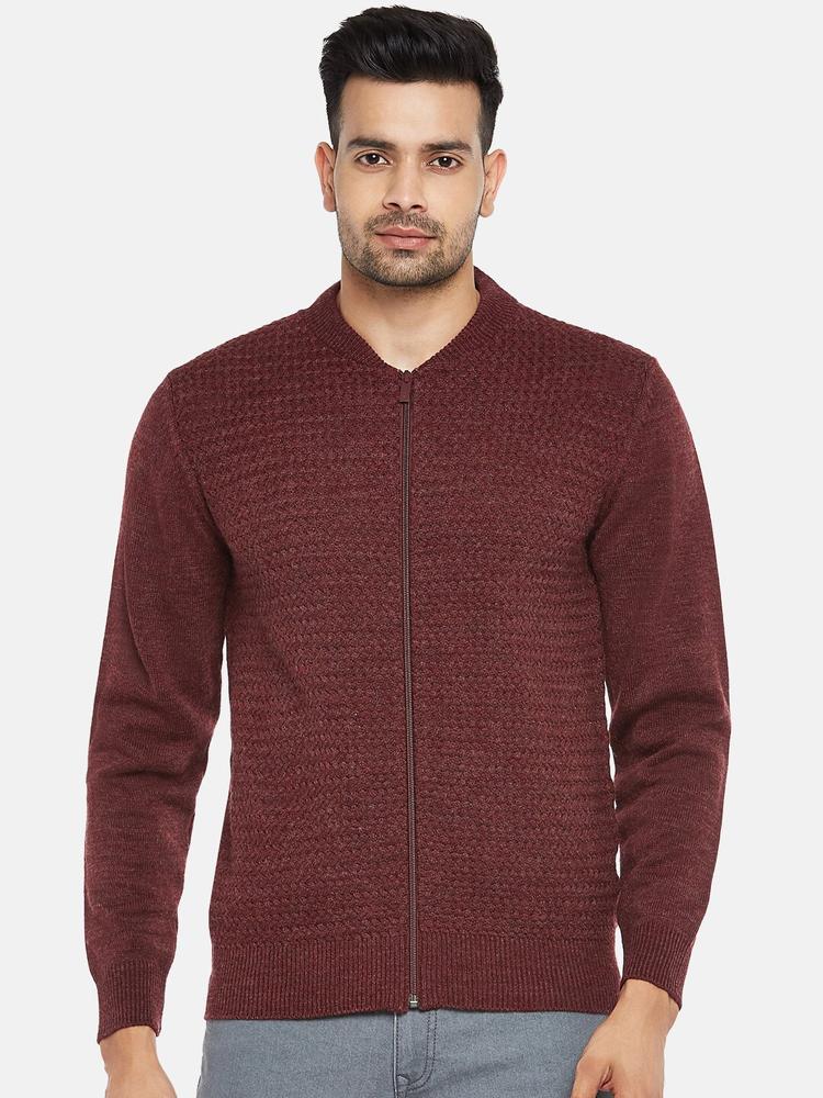 BYFORD by Pantaloons Men Maroon Cable Knit Cardigan