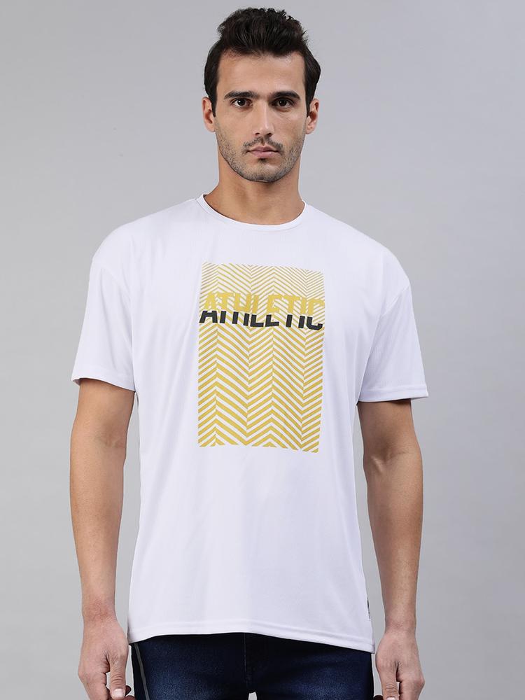 abof Men White & Yellow Typography Printed T-shirt