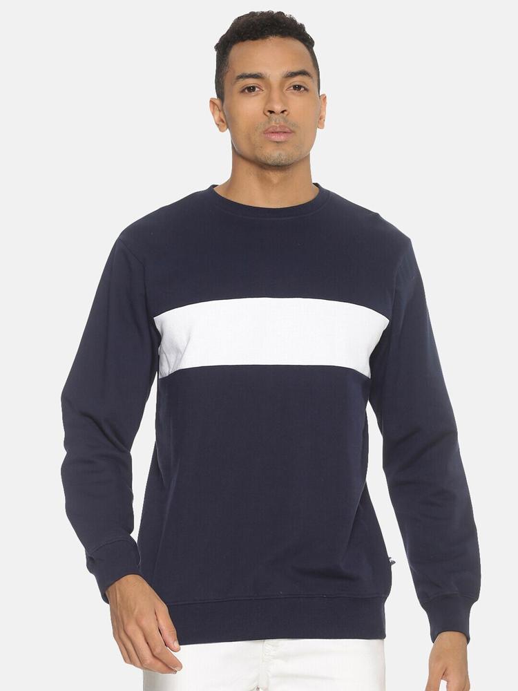 Chennis Men Navy Blue Colourblocked Sweatshirt