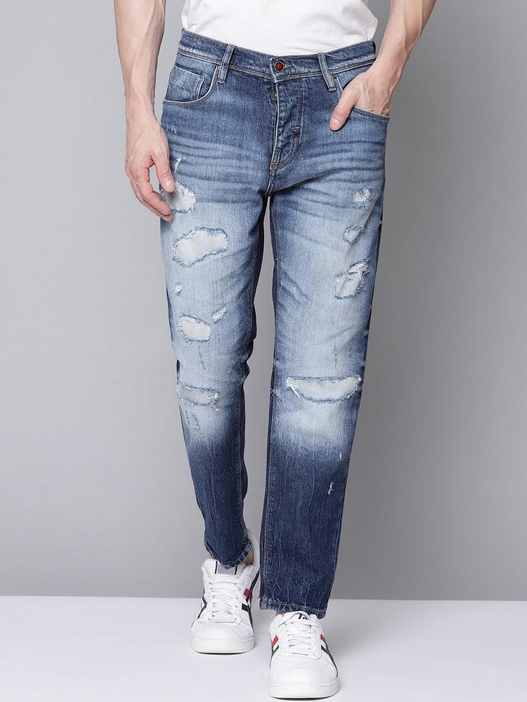 Antony Morato Men Blue Slim Fit Highly Distressed Heavy Fade Jeans