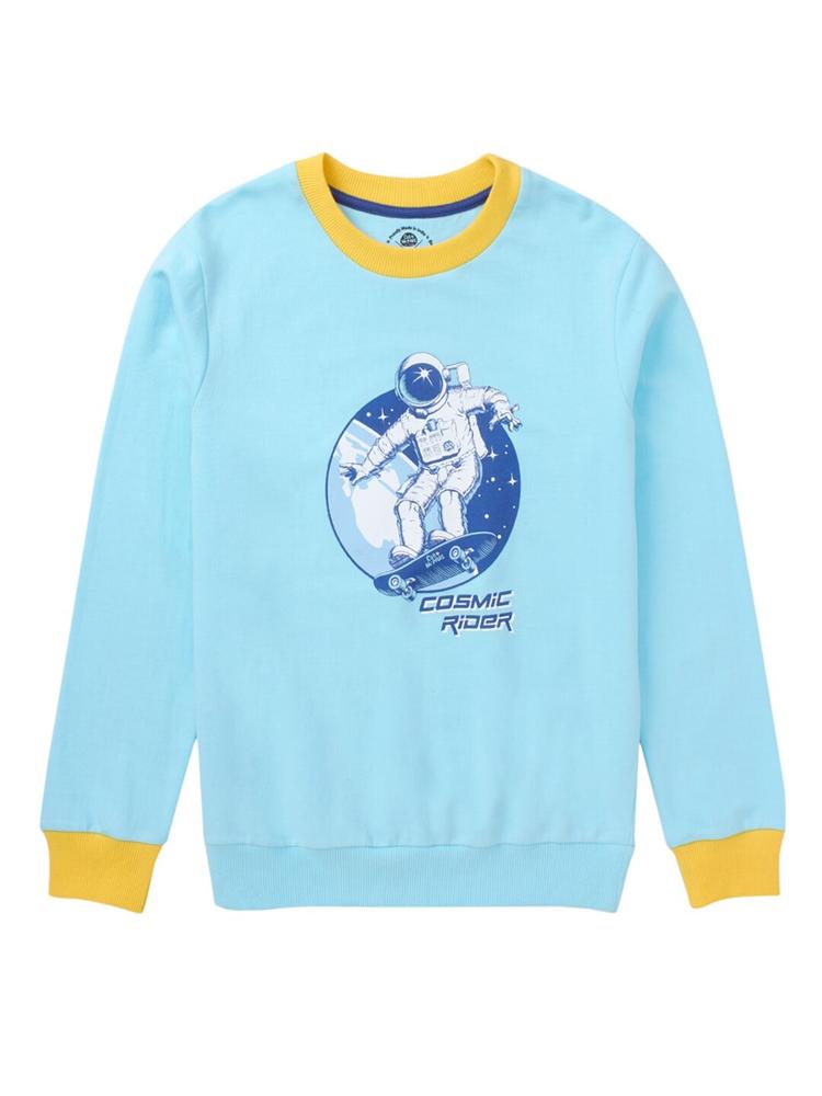 Cub McPaws Boys Turquoise Blue Printed Pure Cotton Sweatshirt