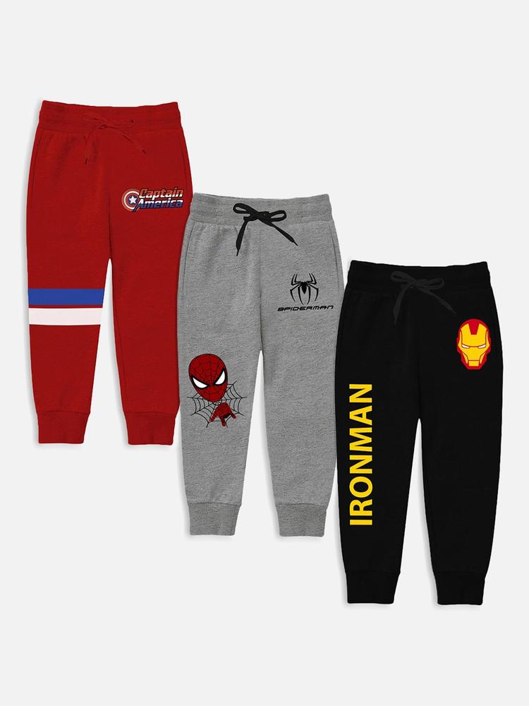 YK Marvel Boys Pack of 3 Red & Black Cotton Printed Track Pants