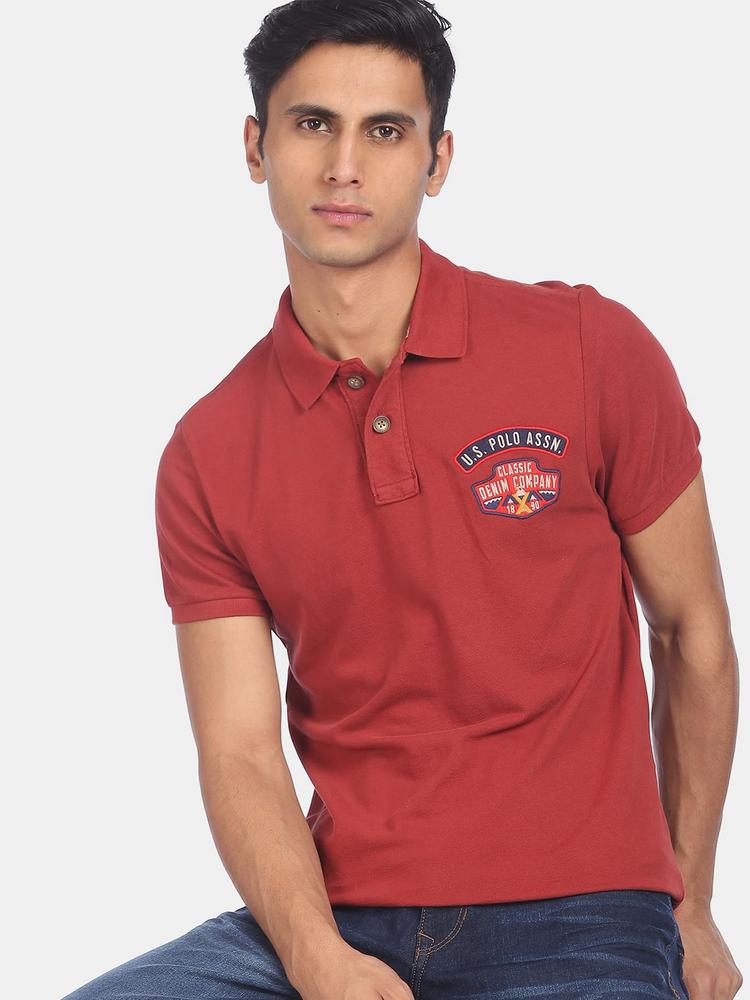 U.S. Polo Assn. Denim Co. Men Maroon Polo Collar T-shirt