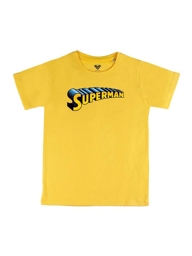 DC by Wear Your Mind Boys Yellow Typography Superman Printed Applique T-shirt
