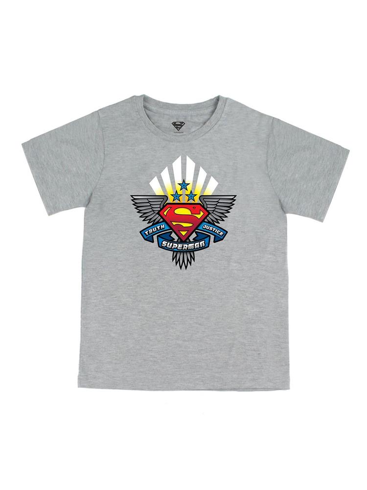 DC by Wear Your Mind Boys Grey Superman Printed Pure Cotton T-shirt