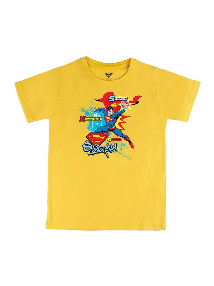 DC by Wear Your Mind Boys Yellow Superman Printed Cotton T-shirt