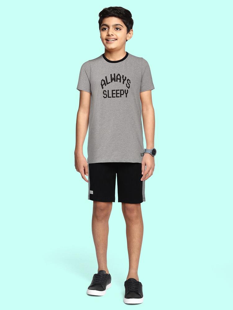 abof Boys Grey & Black Printed T-shirt with Shorts