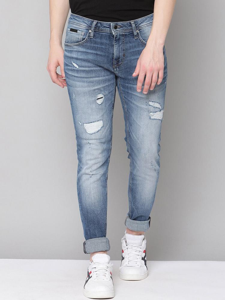 Antony Morato Men Blue Skinny Fit Highly Distressed Heavy Fade Jeans