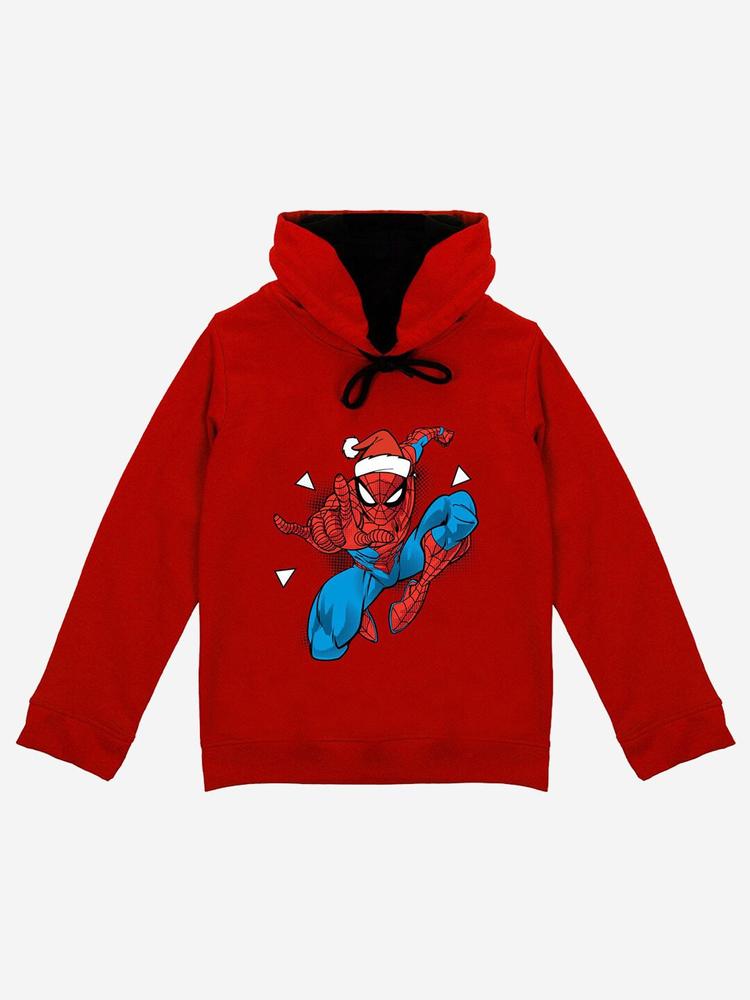 YK Marvel Boys Red Spiderman Printed Hooded Sweatshirt