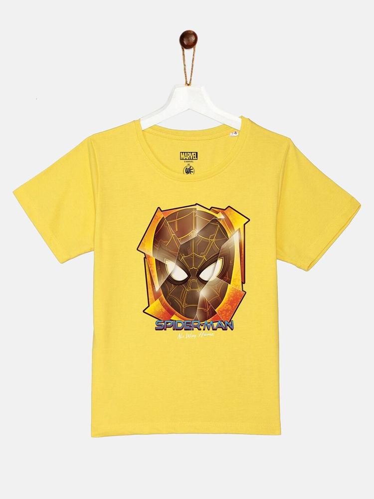 YK Marvel Boys Yellow Spider-Man Printed Pure Cotton T-shirt