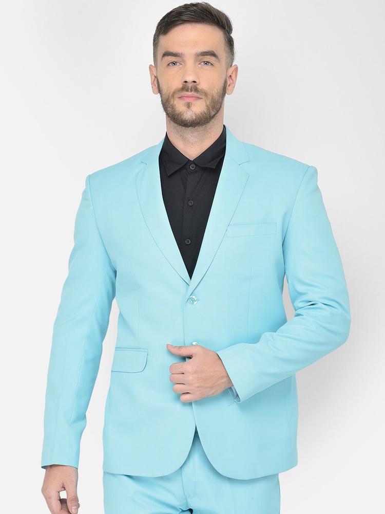 SG RAJASAHAB Men Turquoise Blue Solid Single-Breasted Regular-Fit Formal Blazer