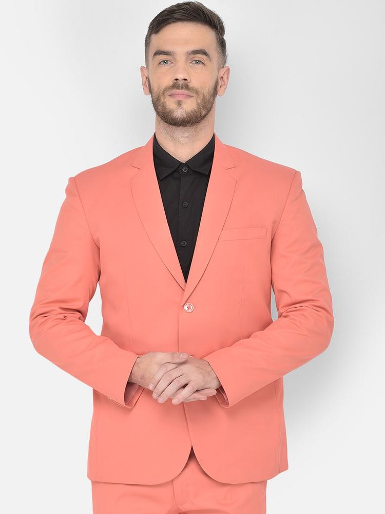 SG RAJASAHAB Men Peach-Coloured Solid Single-Breasted Formal Blazer