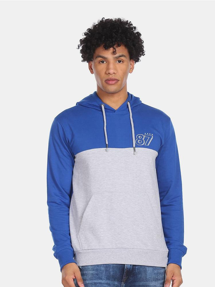 Aeropostale Men Blue Colourblocked Hooded Sweatshirt