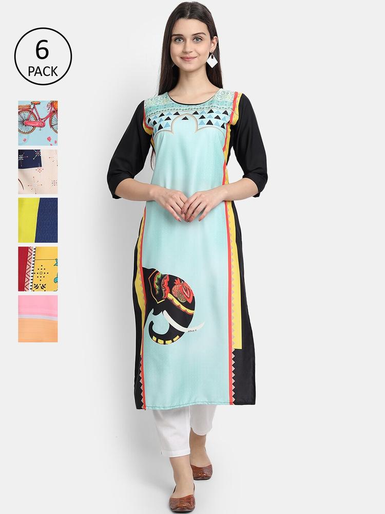 1 Stop Fashion Women Multicoloured Colourblocked Patchwork Crepe Kurta