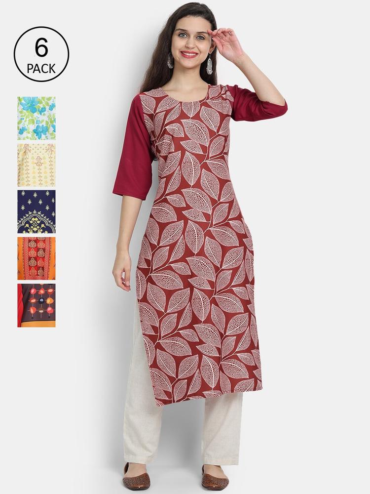 1 Stop Fashion Women Multicoloured Printed Flared Sleeves Mirror Work Crepe Kurta