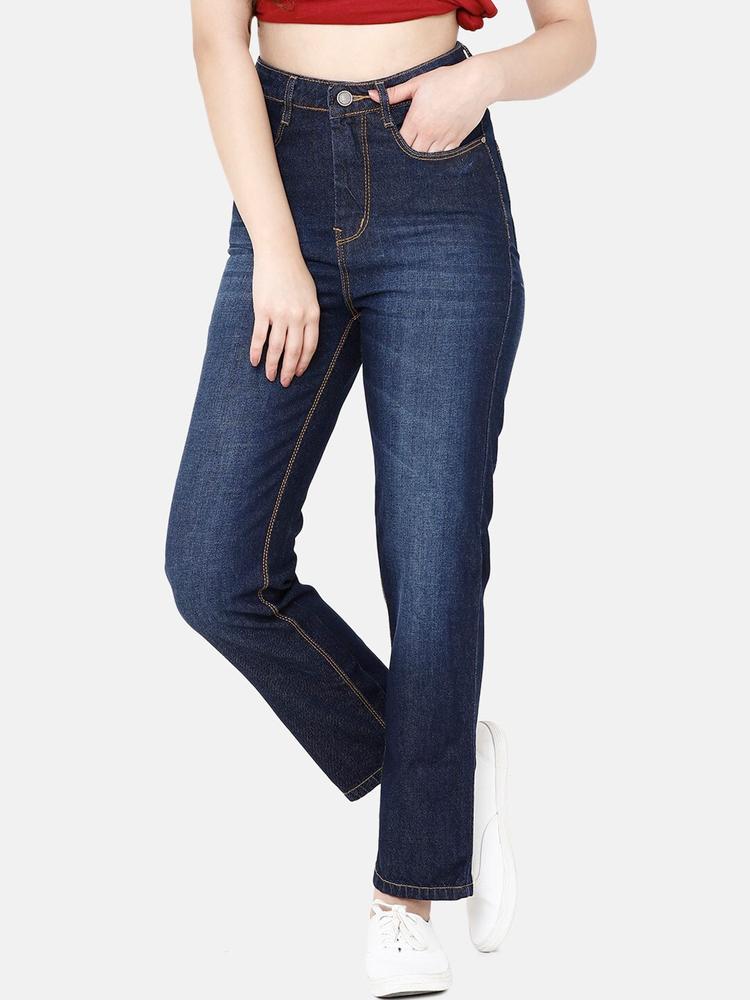 ZHEIA Women Blue Cotton High-Rise Light Fade Jeans