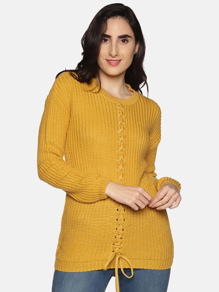 DAiSY Women Mustard Yellow Cable Knit Pullover