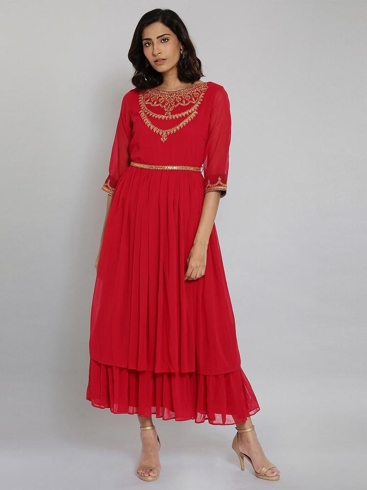 WISHFUL Red Embellished Embroidered Maxi Dress