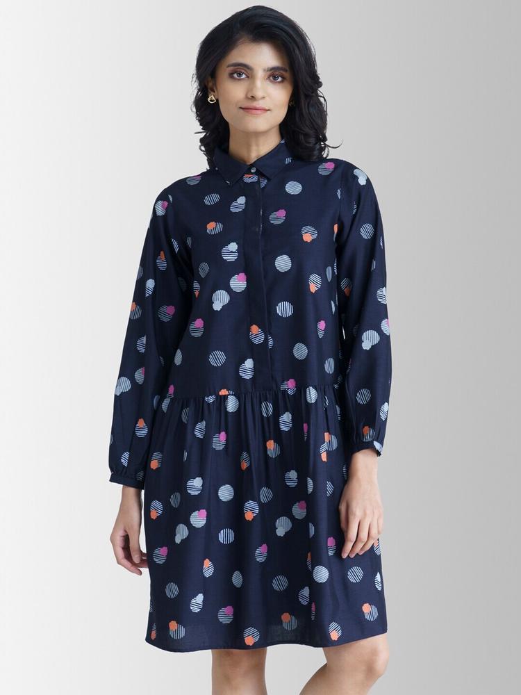 Marigold by FableStreet Navy Blue Floral A-Line Dress