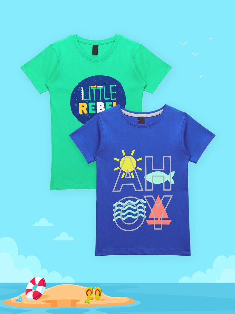 LilPicks Boys Blue Typography 2 Printed Applique T-shirt