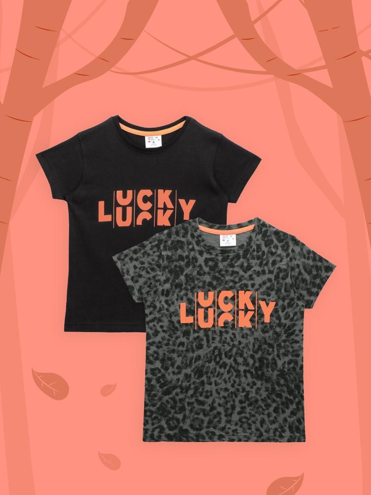 LilPicks Boys Black Typography 2 Printed Applique T-shirt