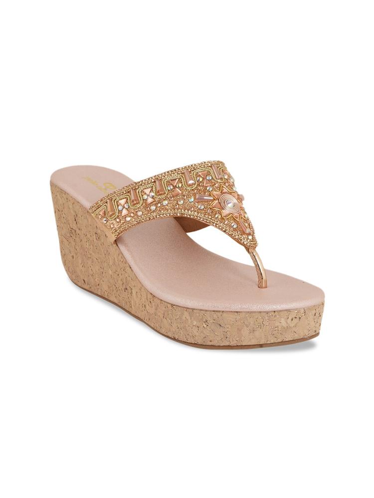 pelle albero Pink Embellished Party Wedge Sandals
