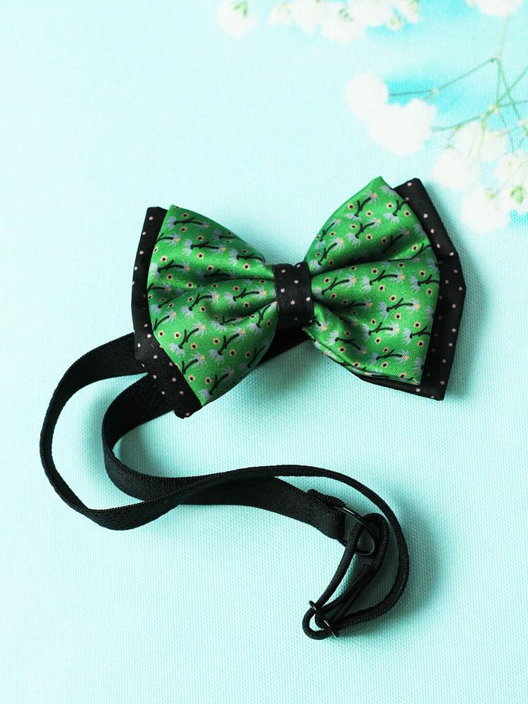 Tossido Girls Green & Black Printed Bow with Elastic Headband