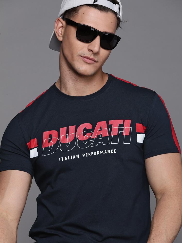 Ducati Men Navy Blue & Red Brand Logo Printed T-shirt