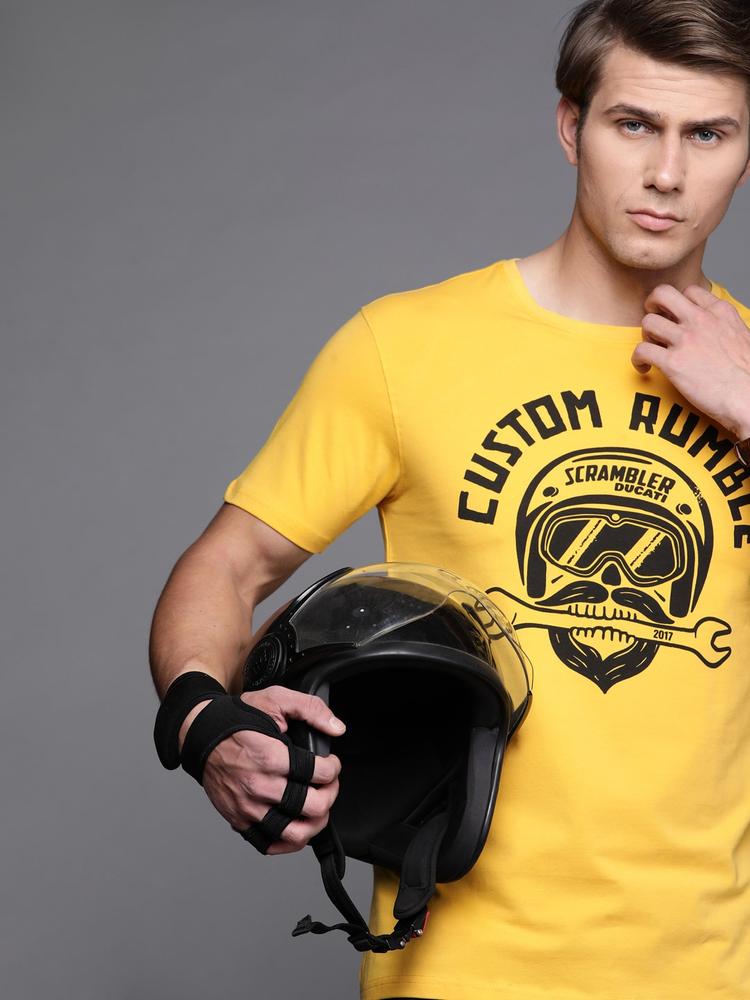 Ducati Scrambler Men Yellow & Black Printed T-shirt