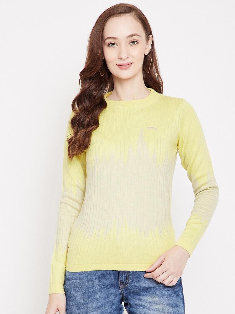 JUMP USA Women Yellow Ribbed Pullover