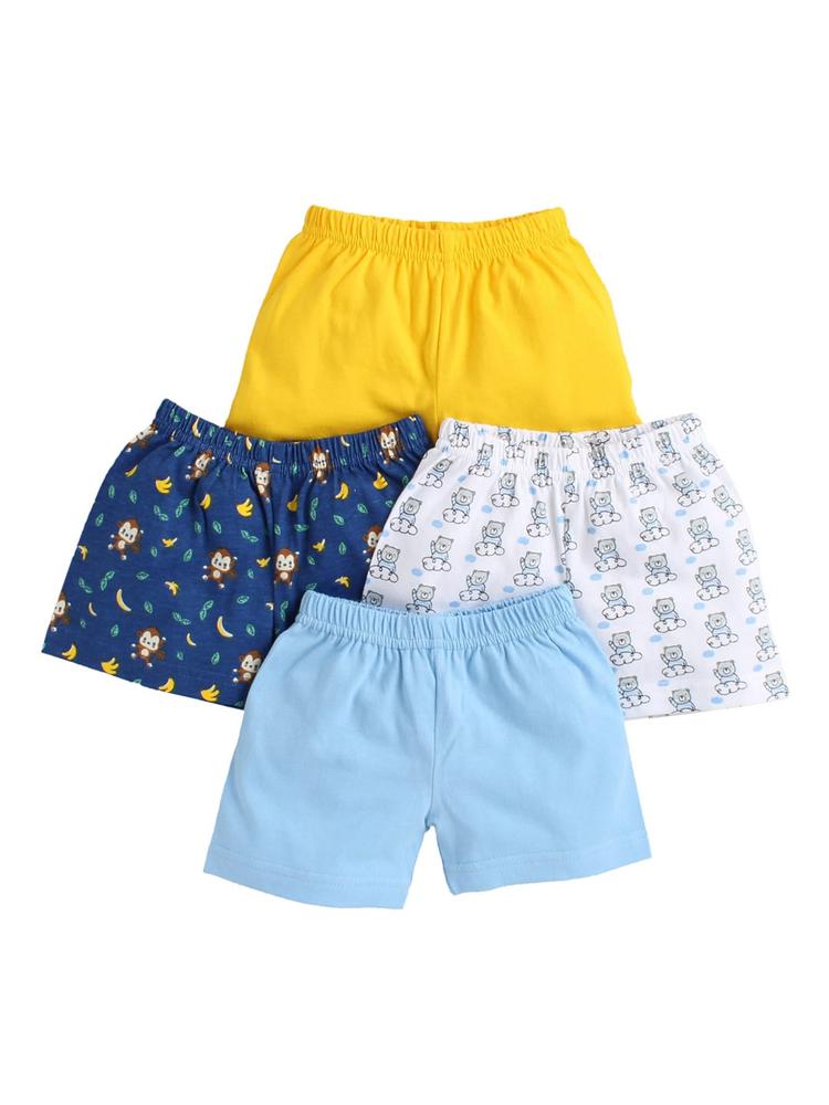 BUMZEE Boys Pack of 4 Yellow & Blue Printed Shorts