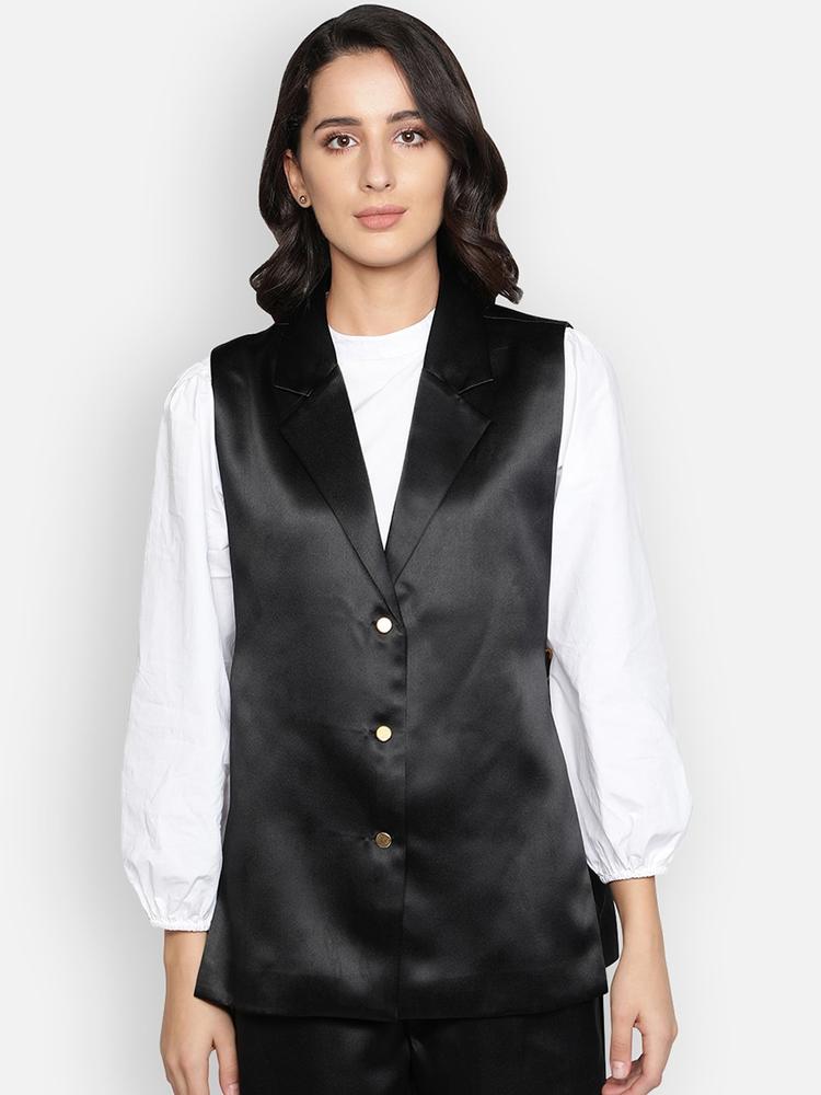 BLANC9 Women Black Sleeveless Tailored Jacket with Side Vents
