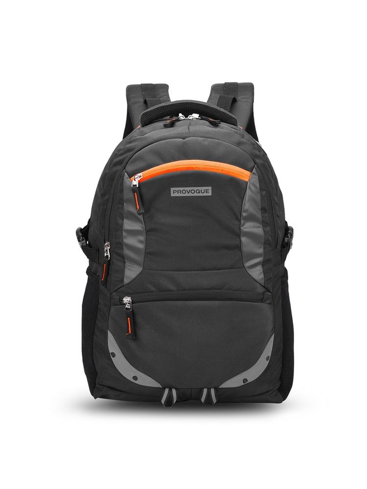 Provogue Unisex Black & Grey Brand Logo Backpack With Reflective Strip