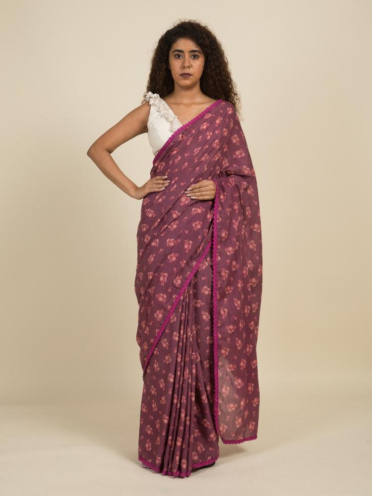 Suta Magenta & Pink Floral Printed Pure Cotton Saree