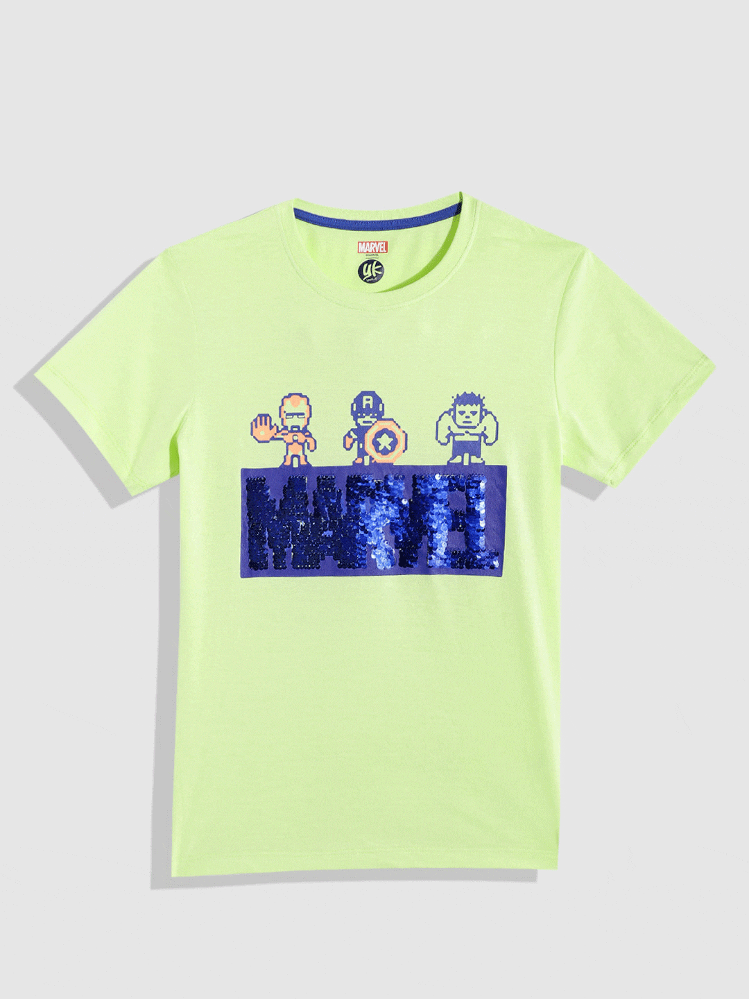 YK Marvel Boys Printed Sequined Pure Cotton T-shirt