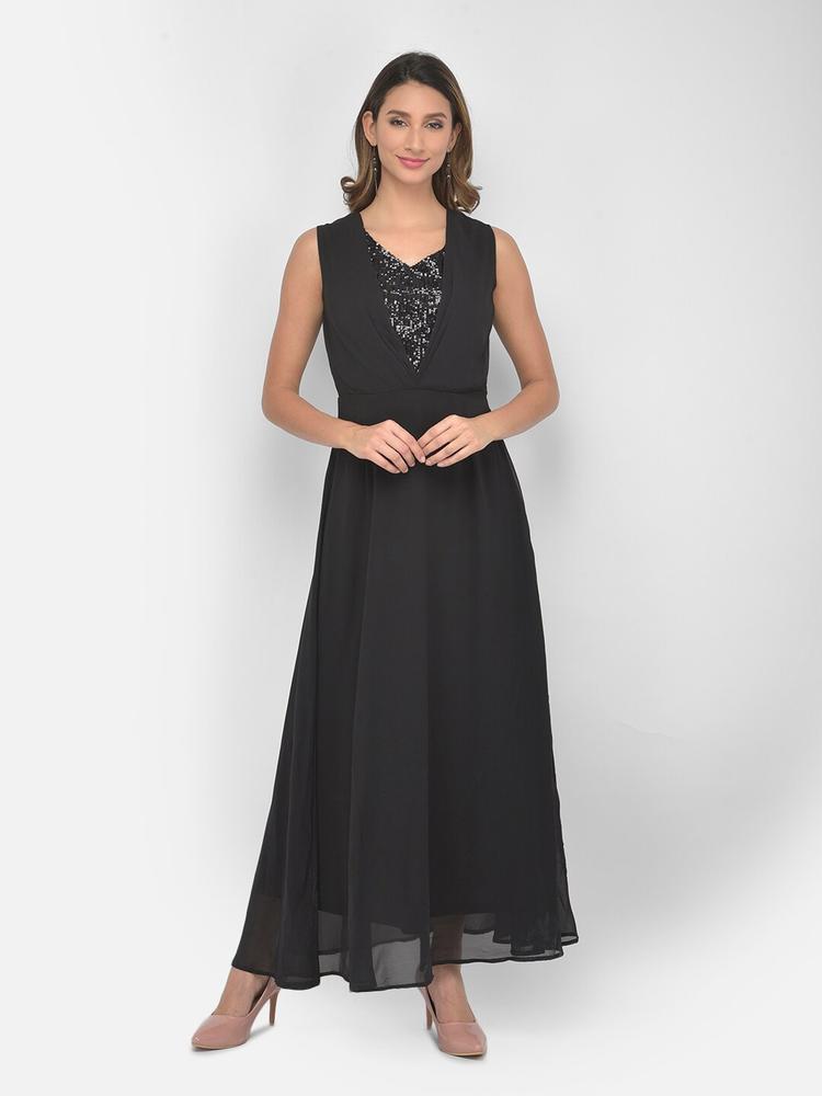 Latin Quarters Women Black Sequined Maxi Dress