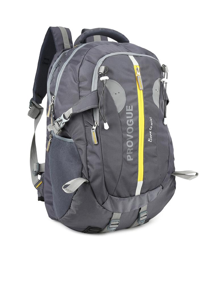 Provogue Unisex Grey & Yellow Colourblocked Backpack with Reflective Strip & Rain cover