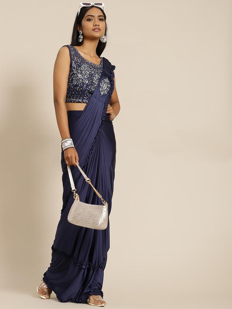 Grancy Navy Blue Sequinned Ready to Wear Saree
