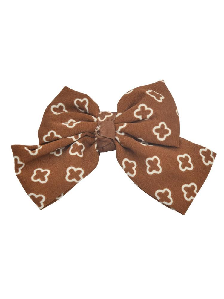 FUNKRAFTS Girls Set Of 2 Brown & Off White Printed Bow Hair Clips