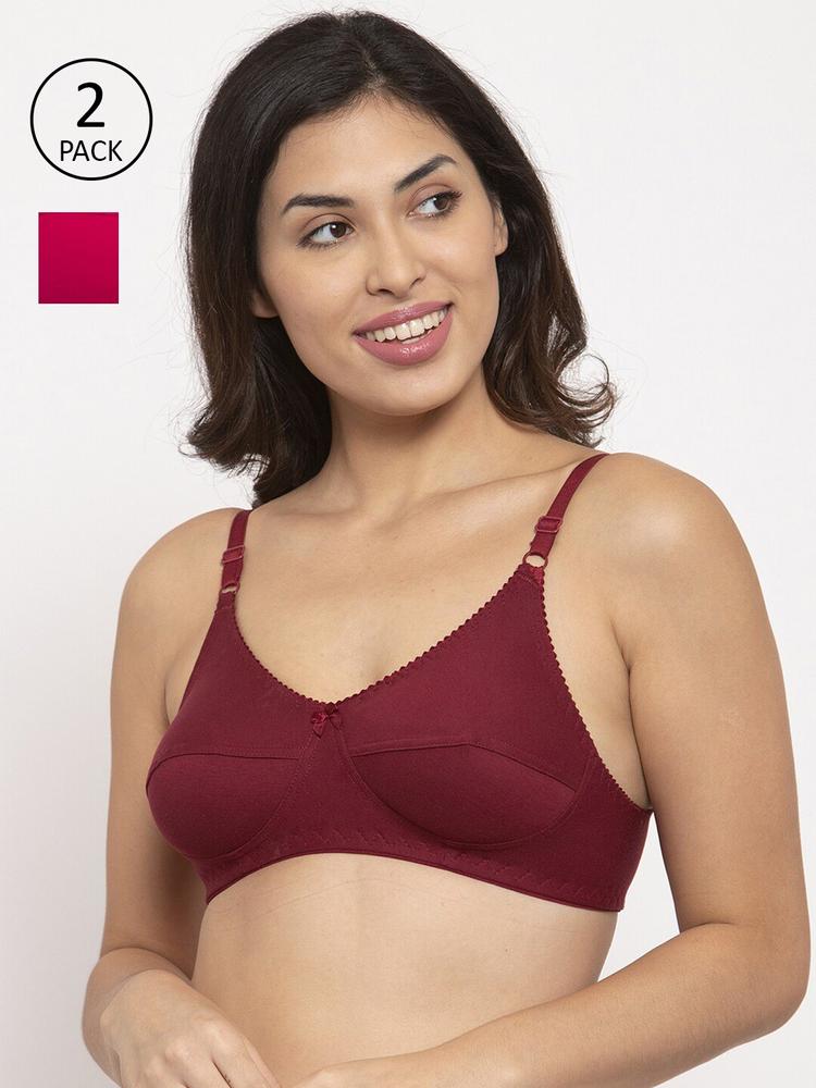 Innocence Pink & Maroon Set Of 2 Solid Non-Padded Cotton Everyday Bra