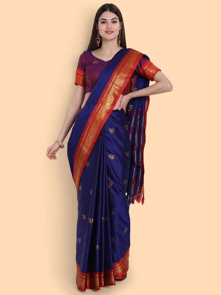 awesome Blue & Gold-Toned Ethnic Motifs Zari Pure Silk Mysore Silk Saree
