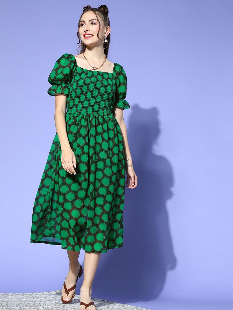 plusS Women Gorgeous Green Geometric Volume Play Dress