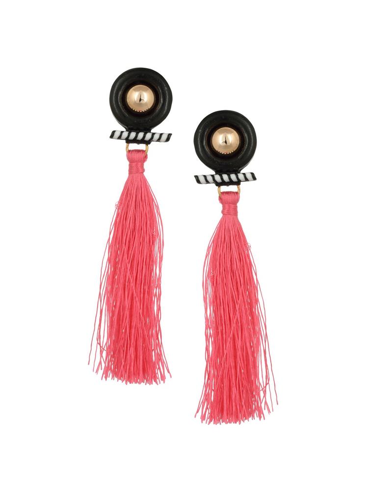 Arendelle Pink Contemporary Tassel Drop Earrings