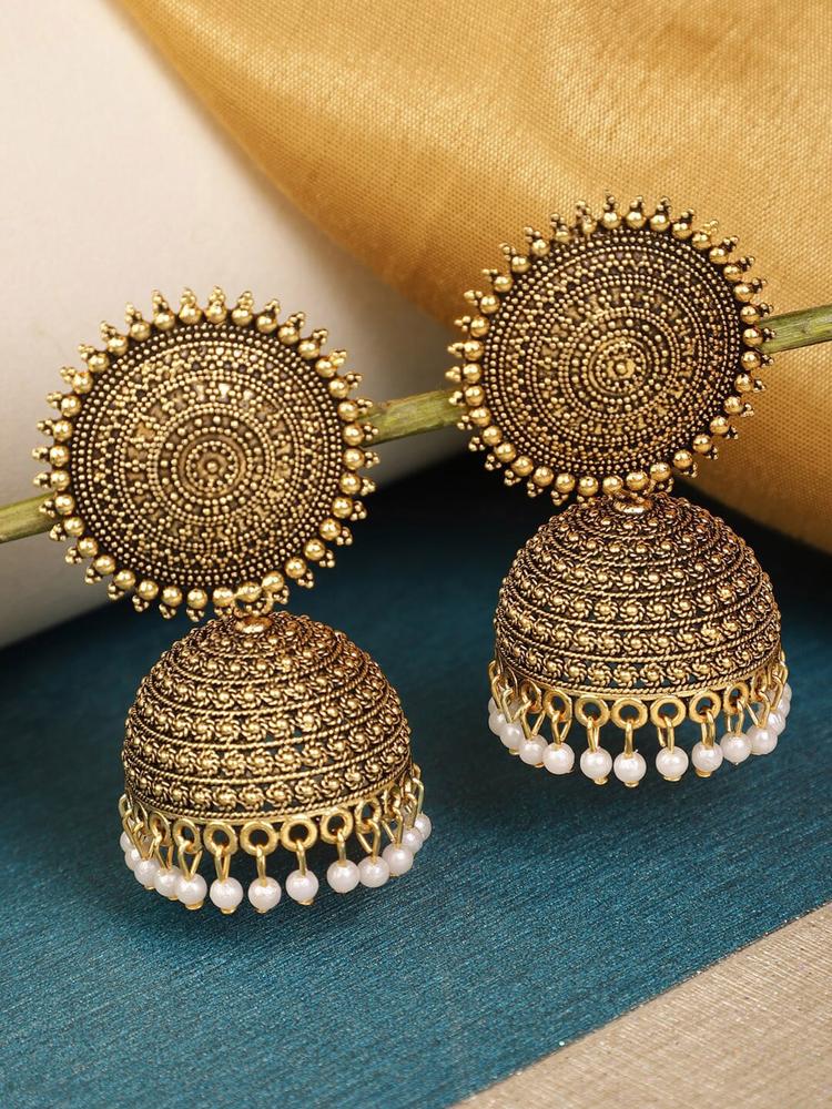 Shining Diva Gold-Plated Contemporary Oxidised Jhumkas Earrings