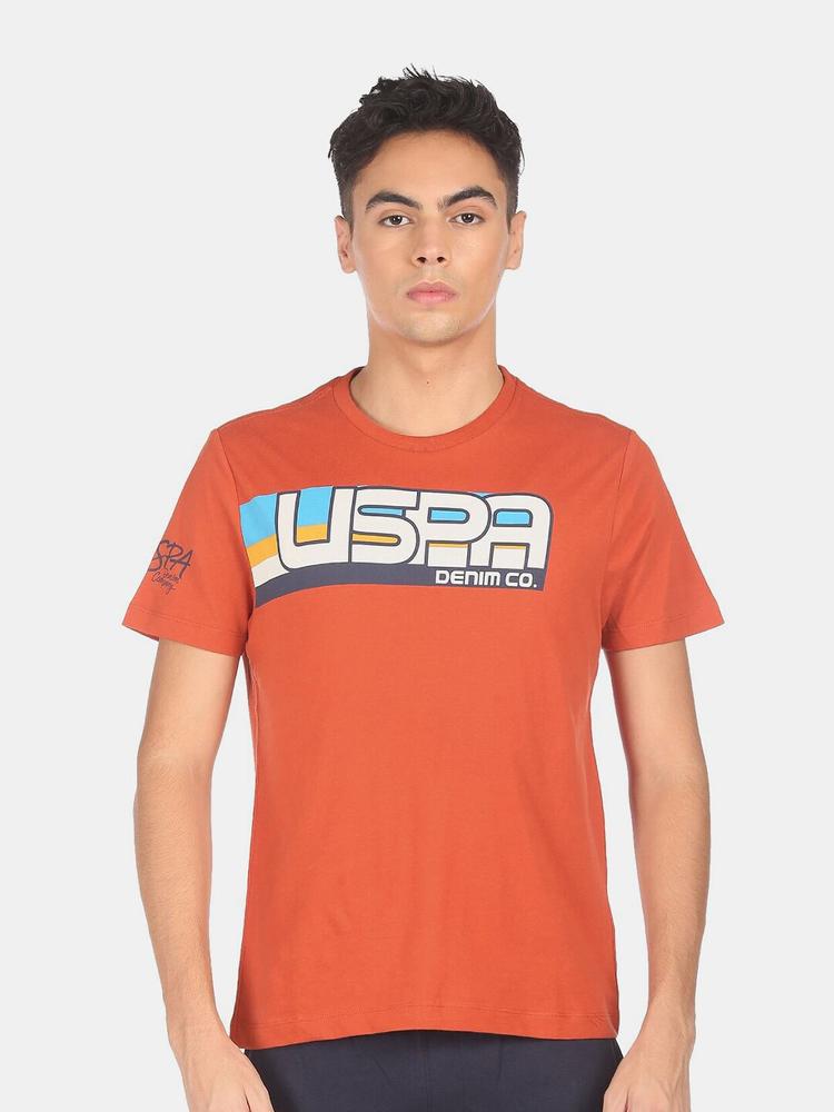 U.S. Polo Assn. Denim Co. Denim Co. Men Orange Typography Printed T-shirt
