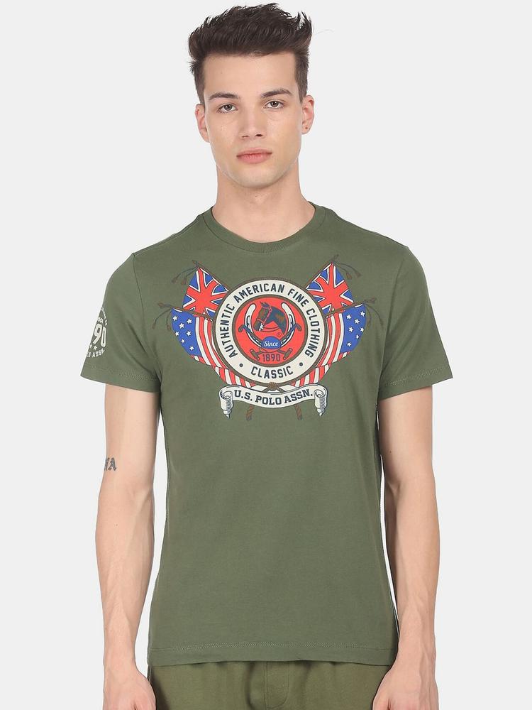 U.S. Polo Assn. Denim Co. Denim Co. Men Green Typography Printed T-shirt