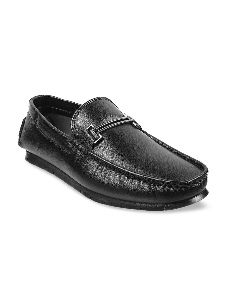 Mochi Men Black Solid Leather Loafers