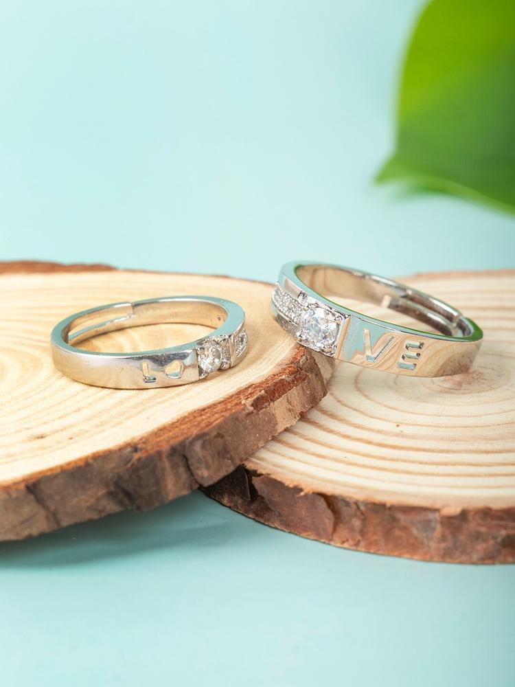 Arendelle Silver-Plated LOVE Engraved Couple Rings