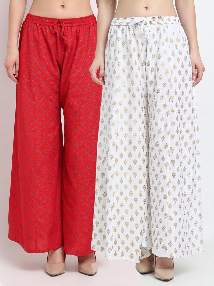 Jinfo Women Set of 2 Red Printed Palazzos