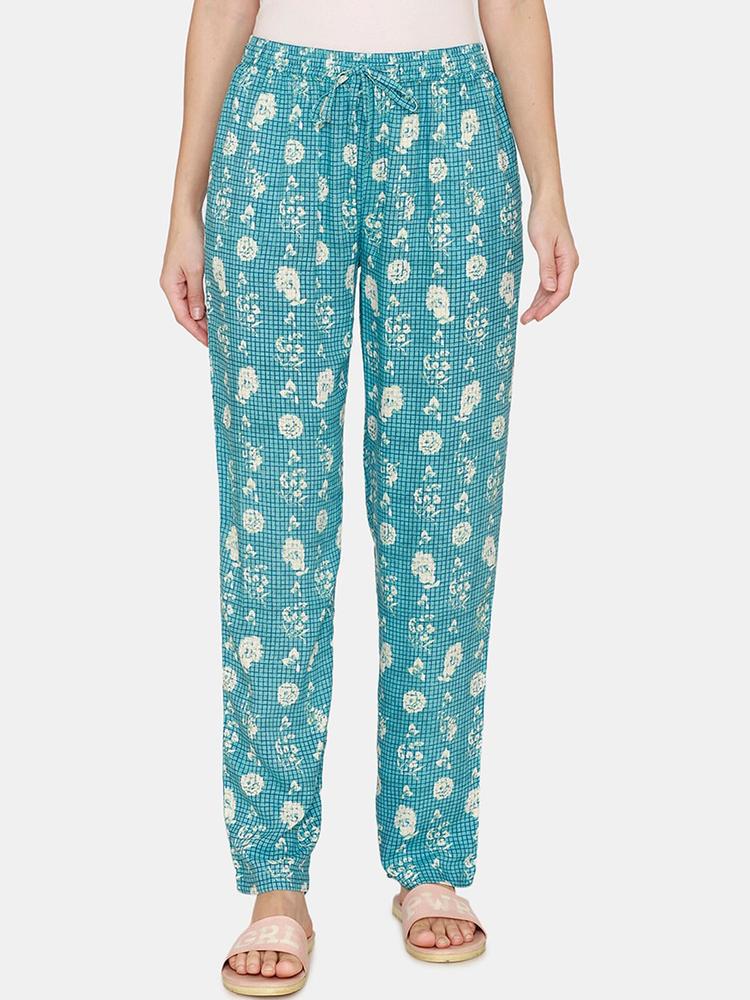 Coucou by Zivame Women Turquoise Blue Printed Cotton Pyjama